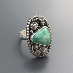 Bague en pierre verte vintage Tibet Boho pour femme document argenté fête antique grandes