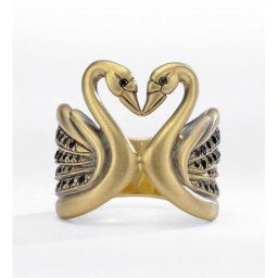 Bague en forme de cygne pour femmes bijou rétro incrusté de pierre noire fait à la main pour fête