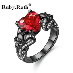Bagues de mariage punk tête de mort pour femmes et filles coeur cristal fleur gothique CZ