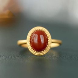 Bague en Calcédoine Ronde Incrustée pour Femme Anneau Réglable Créateur Original Créateur