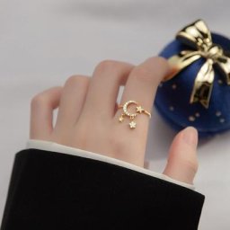 Bague étoile-lune en diamant en argent regardé S925 pour femme bague en croissant d'ouverture