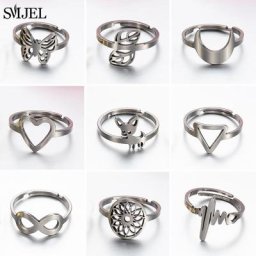 Bagues réglables géométriques bohèmes pour femmes bijoux en acier inoxydable bague coeur MF ite