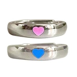 Bague lumineuse en forme de cœur pour femmes 2 pièces amour-doigt promesse bijoux Fluorescent