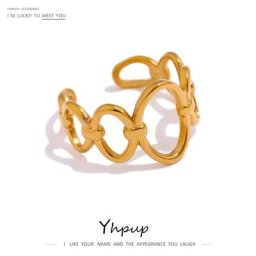 Yhpup – bague chaîne en acier inoxydable 316L anneau d'ouverture en métal doré 18 K Pour femmes