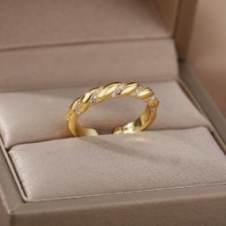 Bague de fiançailles en zircone cubique classique pour Femme et fille dorée cristaux autrichien