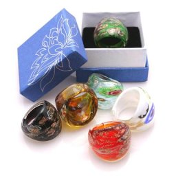 Sands Murano-Bague en Verre de Fleurs 3D pour Femme Rouge Noir Bleu Violet Boîte Gratuite