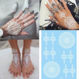 Tatouages Temporaires en Dentelle de Henné Blanc pour Femme Autocollants pour la Main