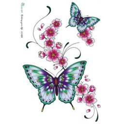 Tatouage Temporaire Étanche Autocollant Coloré Petites Fleurs Fraîches et Gros Papillon LC2828