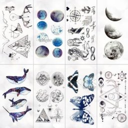 Faux tatouage noir autocollant géometrique pour enfants filles lune forêt étanche pour