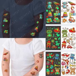 Tatouage Autocollant Temporaire Étanche pour Enfant Dessin Animé Robot Voiture Jouet Puzzle