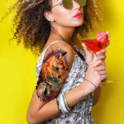 Tatouage Temporaire Étanche pour Homme et Femme Autocollant Faux Flash Renard Loup Lune Fille