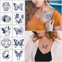 Tatouage Temporaire Semi-Continu et Imperméable pour Femme Autocollant Papillon Rose Lapin
