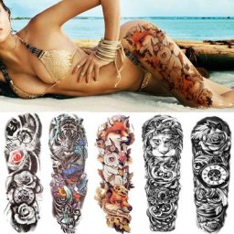 Autocollants de tatouage temporaire de bras de fleur complète de loup sexy pour les hommes et les