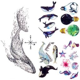 Autocollants de tatouage de baleine de géométrie mignonne transfert d'eau de DolDave guide de
