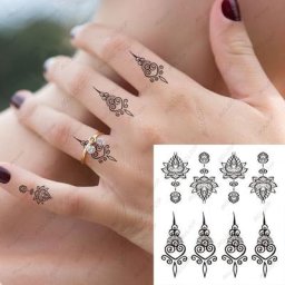 Autocollant de Tatouage Temporaire Étanche Motif Totem Mandala Fleur Noire Faux Transfert à