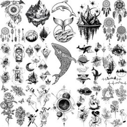 Faux tatouages temporaires pour hommes et femmes Mandala baleine noire 3D fleurs roses géométrie