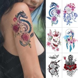 Faux Tatouage Temporaire Étanche pour Femme Autocollant Dragon Rose Chat Nairobi Orn