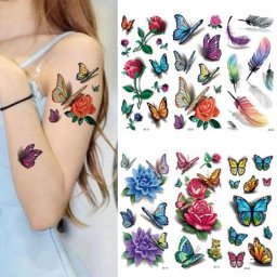 Tatouages Temporaires Imperméables pour Femme et Fille Faux Fleur Rose Flash Papillon Plume