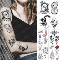 Tatouage temporaire imperméable pour enfant faux tatouage singe renard lune lapin Flash Rose