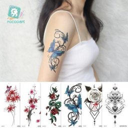 Rocooart – tatouages de bras à fleurs pour femmes autocollant temporaire papillon Lotus serpent