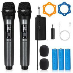 Microphone sans fil avec batterie aste 2 canaux UHF déterminer le micro karaoké 1200mAh fête