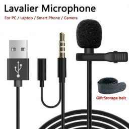 Microphone Lavalier Portable à condensateur 1.5M 3.5mm avec câble USB pour PC SmartPhone