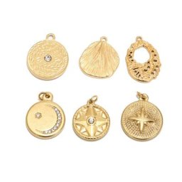 Pendentif en forme de coquille de lune et d'oeil en acier inoxydable 5 pièces goutte d'eau or