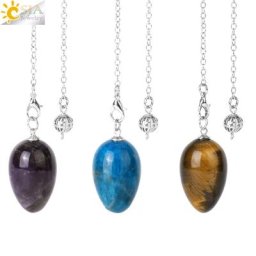 CSJA – Pendule en pierre naturelle en forme d'œuf pour la Divination spirituelle guérison Wicca