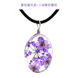 Breloque classique en verre véritable fleur séchée pendentif ovale pour femmes collier cadeau