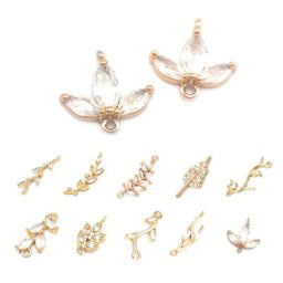 Haute qualité Champagne couleur or laiton Zircon 2 trous feuille d'arbre feuilles connecter charmes