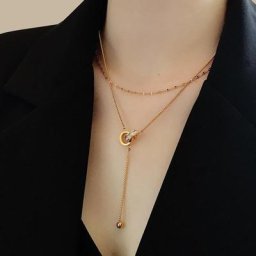 SION L-Bijoux haut de gamme en acier inoxydable pour femme cercle à 2 couches breloques à