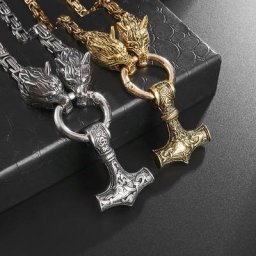 Collier pendentif tête de loup Odin Viking pour homme acier inoxydable nordique marteau JOMjolnir