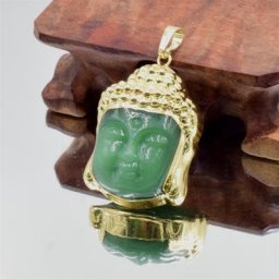 Pendentif Tête de Bouddha en Clip Naturel Obsidienne Aventurine Pierre Précieuse Collier