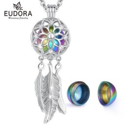 EUDORA-Pendentif de Crémation d'Urne Attrape-Rêve Fleur Jos Médaillon Support Agaçant Capsule