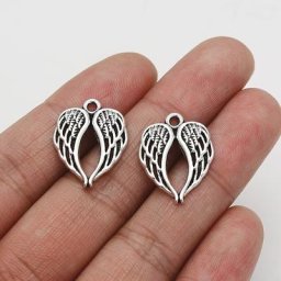 Breloques en forme de cœur et d'aile 30 pièces/lot plaqué argent Antique 17x21mm pendentifs en