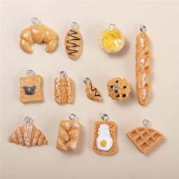 Breloques en résine alimentaire mixte 10 pièces/lot gâteau tarte aux œufs jxCookies pendentif