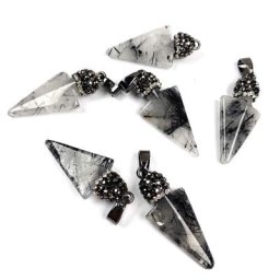 Pendentif en pierre naturelle en forme de flèche quartz rutilé noir breloques pour bijoux de