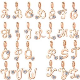 Breloques de collection de 26 lettres pour femme argent regardé 925 plaqué or pendentif convient