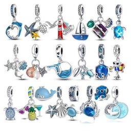 Breloques bleues en argent 925 pour bracelet Pandora original bijoux de bricolage pour femme