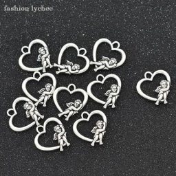 Breloques Tibétaines en Forme de Cœur Ailes d'Ange Chi id Love Perles en Argent pour Bijoux DIY