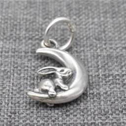 Breloques en argent Sterling 925 pour Bracelet collier lapin lune pour pâques 4 pièces