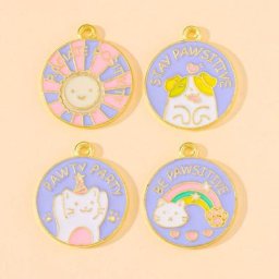 Breloques Alphabet en alliage doré 20 pièces 4 styles rondes en émail motif de chien chat