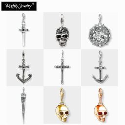 Pendentif à breloques en argent regardé 925 pour homme croix crâne roi injecteur épée cône de