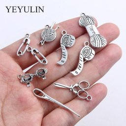 Mélange de bijoux à faire soi-même 20 pièces breloques en argent tibétain fil à tricoter règle