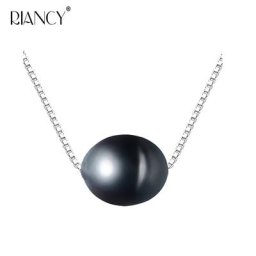Pendentifs en argent regardé 925 avec perle noire collier pendentif d'eau douce collier de perles