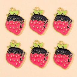 20 breloques en émail de dessin animé 18x25mm fruits fraise chat pour la fabrication de bijoux