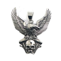 Pendentif de motard en acier inoxydable pour homme tête de mort moteur d'aigle SION L