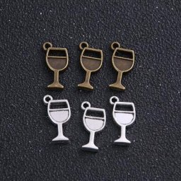 20 pièces de breloques en verre à vin en alliage de Zinc en métal bicolore 10x18mm