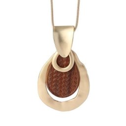 Chaîne de pull rétro en alliage de Zinc pour femmes pendentif rond géométrique en bois bijoux