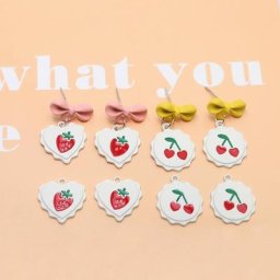 Lot de 10 breloques en métal émaillé pour boucles d'oreilles bijoux à faire soi-même cerise